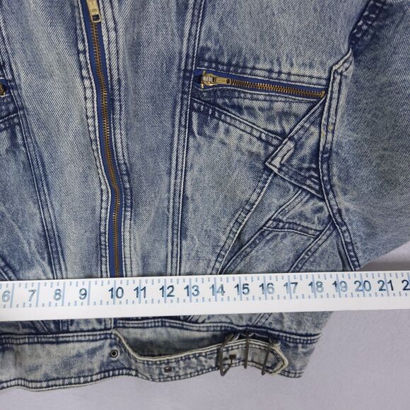 Tiger Fox Jacket Womens M Denim Acid Wash Full Zip Cropped Full Zip Y2K 90s VTG - Picture 5 of 14